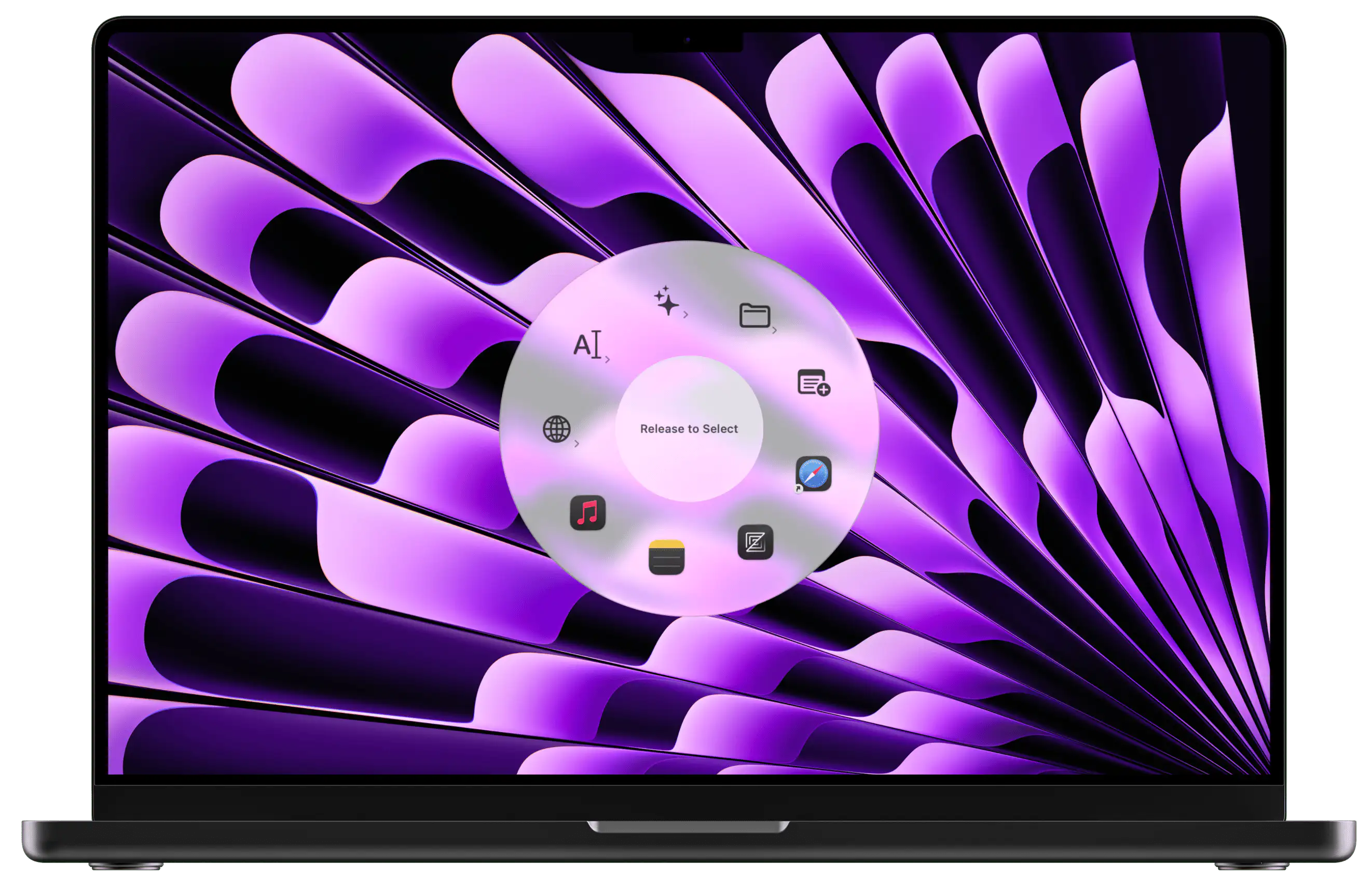 Radial context-aware menu adapting to the active Mac app
