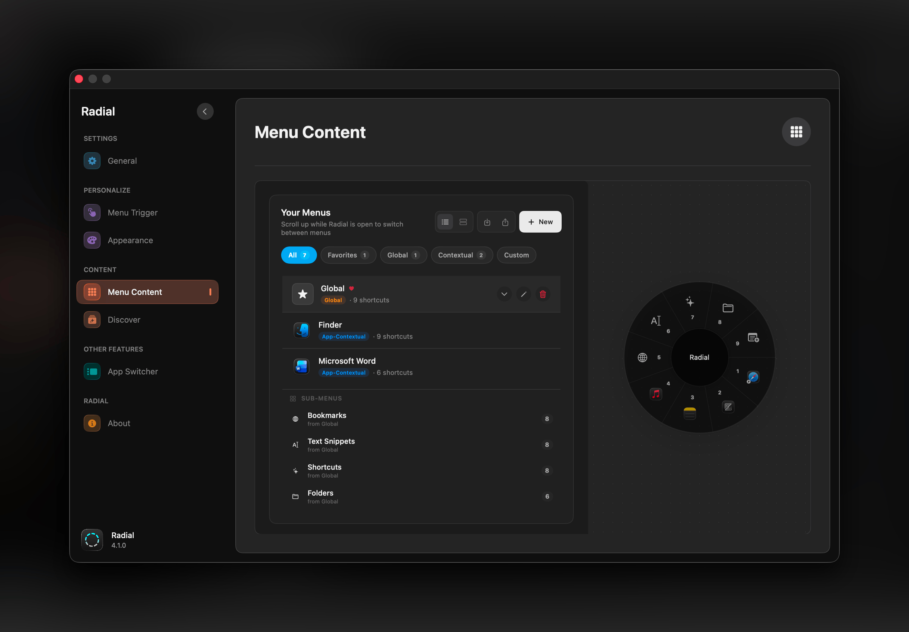 Menu Content Page - Dark
