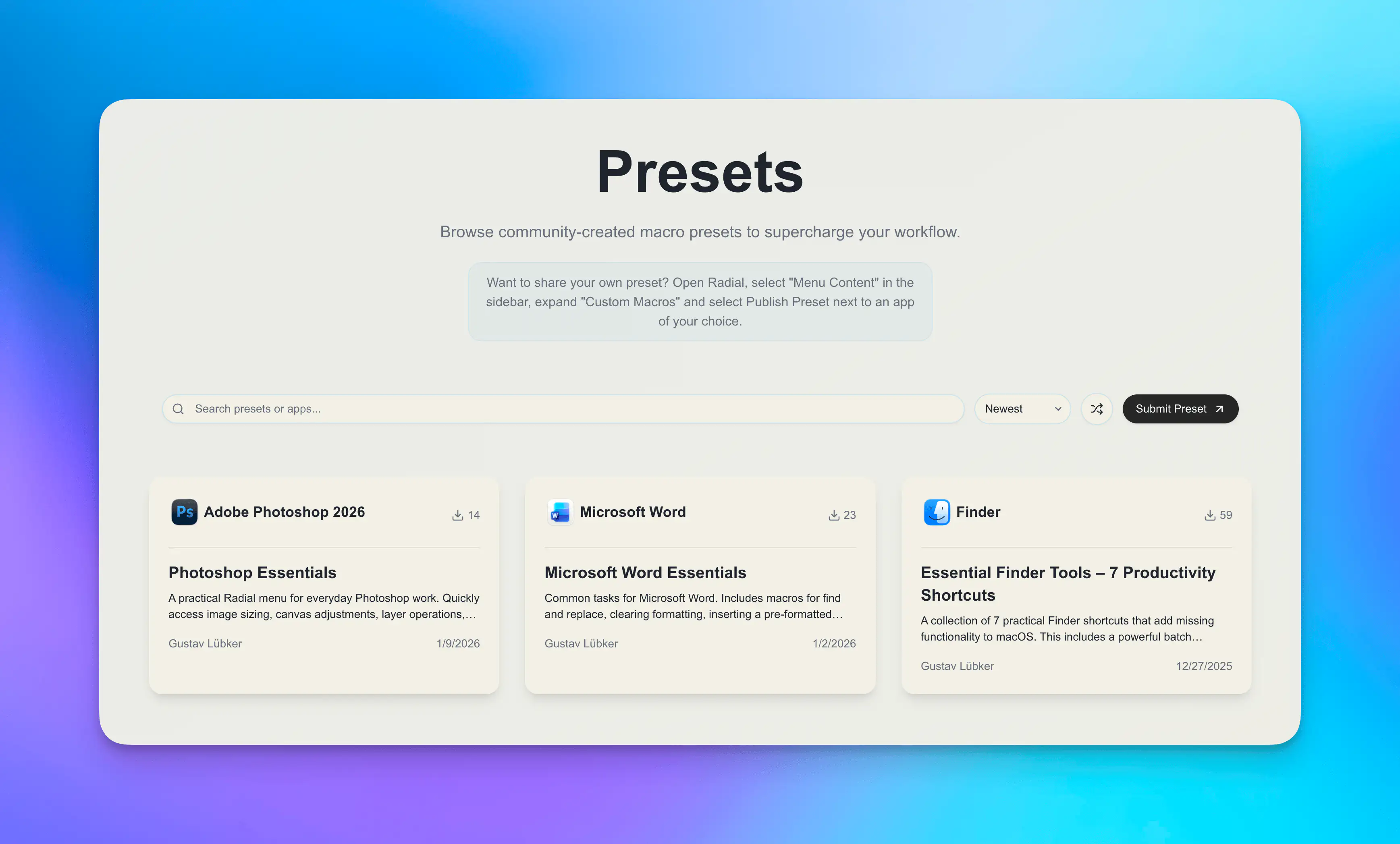 Presets Banner